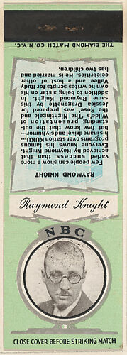 Raymond Knight from NBC Radio Stars Match Cover design series (U23) issued by Diamond Match Company