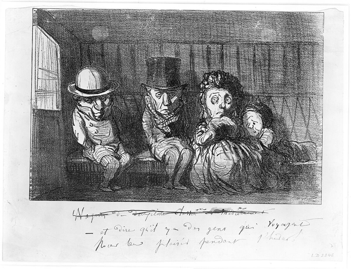 To imagine that there are people who even travel in winter for fun and enjoyment!, from "Winter Sketches", Honoré Daumier (French, Marseilles 1808–1879 Valmondois), Lithograph, pen and ink notations; first state of three (Delteil)
