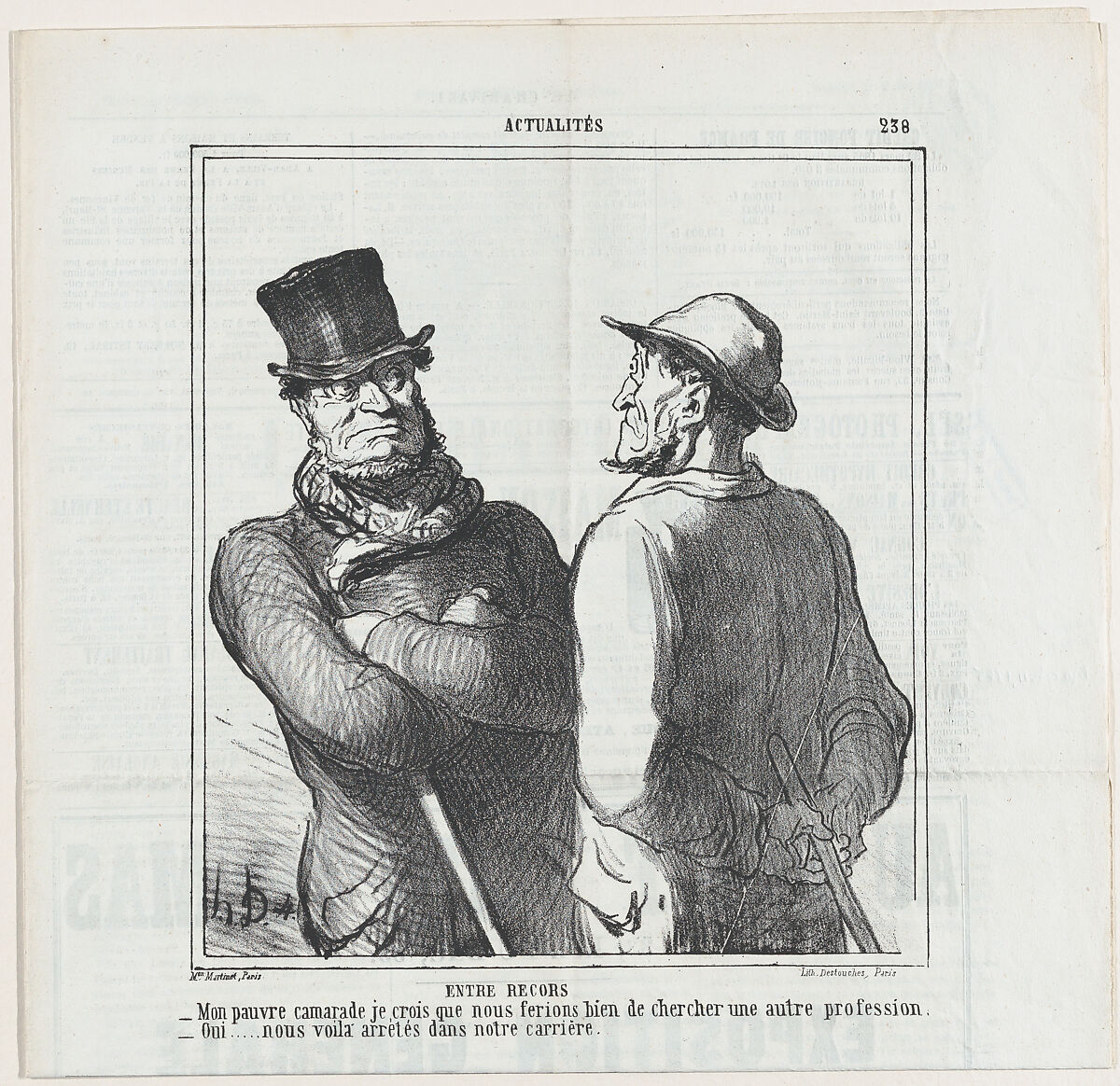 Once more the horsemeat amateurs, from 'News of the day,' published in Le Charivari, April 10, 1865, Honoré Daumier (French, Marseilles 1808–1879 Valmondois), Lithograph on newsprint; second state of two (Delteil) 