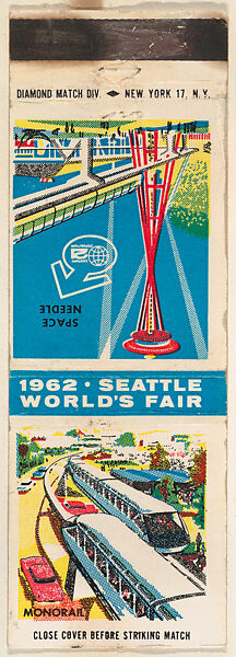 Monorail from 1962 Seattle World's Fair Match Cover series, The Diamond Match Company, Printed matchbook 