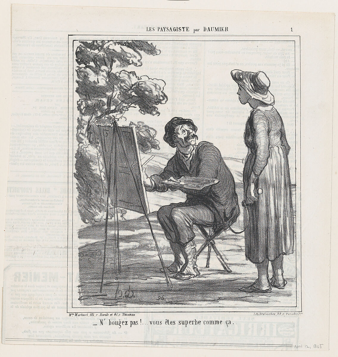 Don't move... you are superb just like that..., from 'The landscape painters,' published in Le Charivari, April 12, 1865, Honoré Daumier (French, Marseilles 1808–1879 Valmondois), Lithograph on newsprint; third state of three (Delteil) 