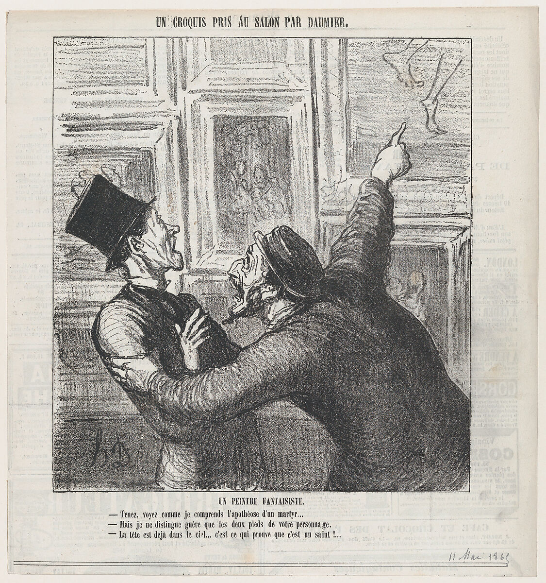 A fantastic painter, from 'A sketch from the Salon,' published in Le Charivari, May 11, 1865, Honoré Daumier (French, Marseilles 1808–1879 Valmondois), Lithograph on newsprint; second state of two (Delteil) 
