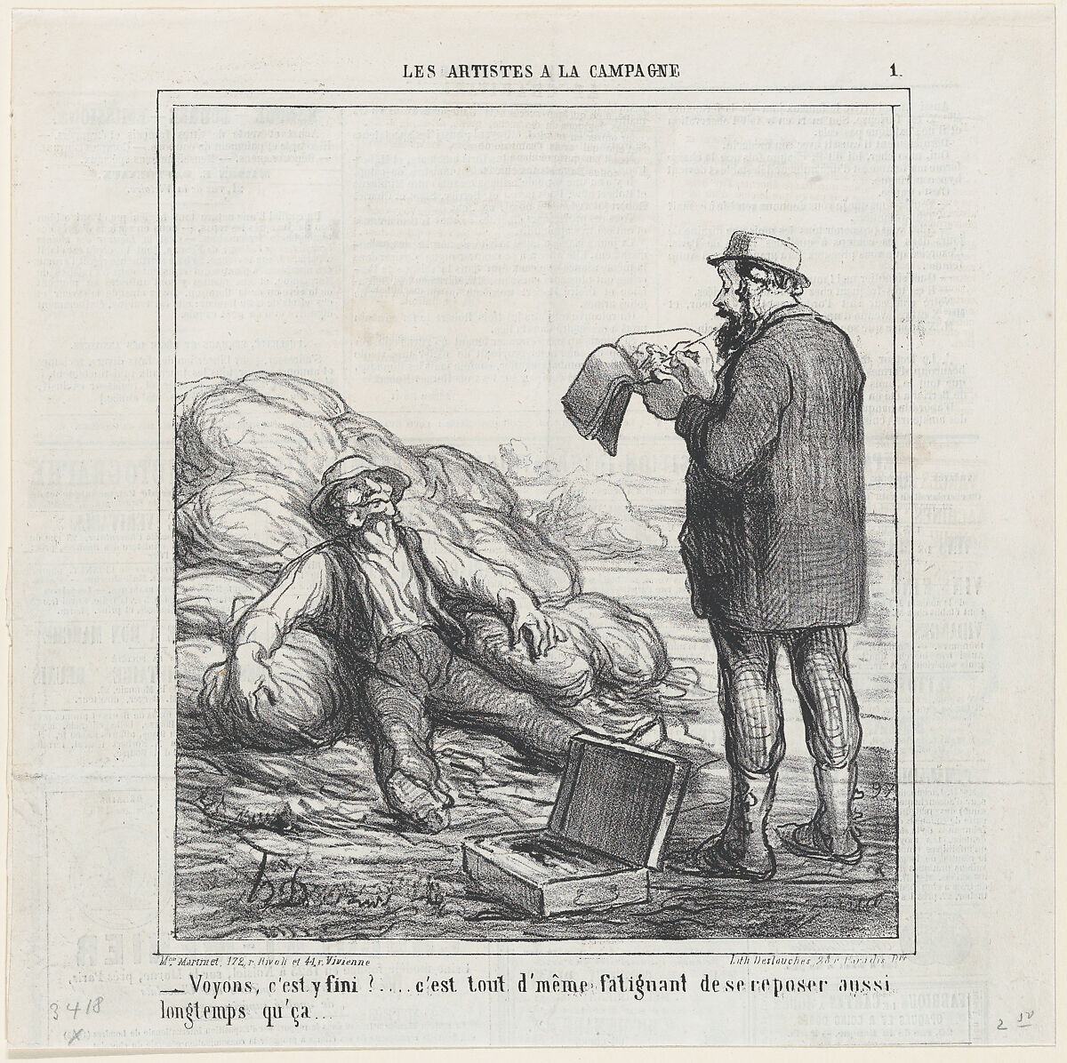 Well, are you finally finished?... after all, it's tiring to relax for such a long time, from "The countryside artists", Honoré Daumier (French, Marseilles 1808–1879 Valmondois), Lithograph on newsprint 