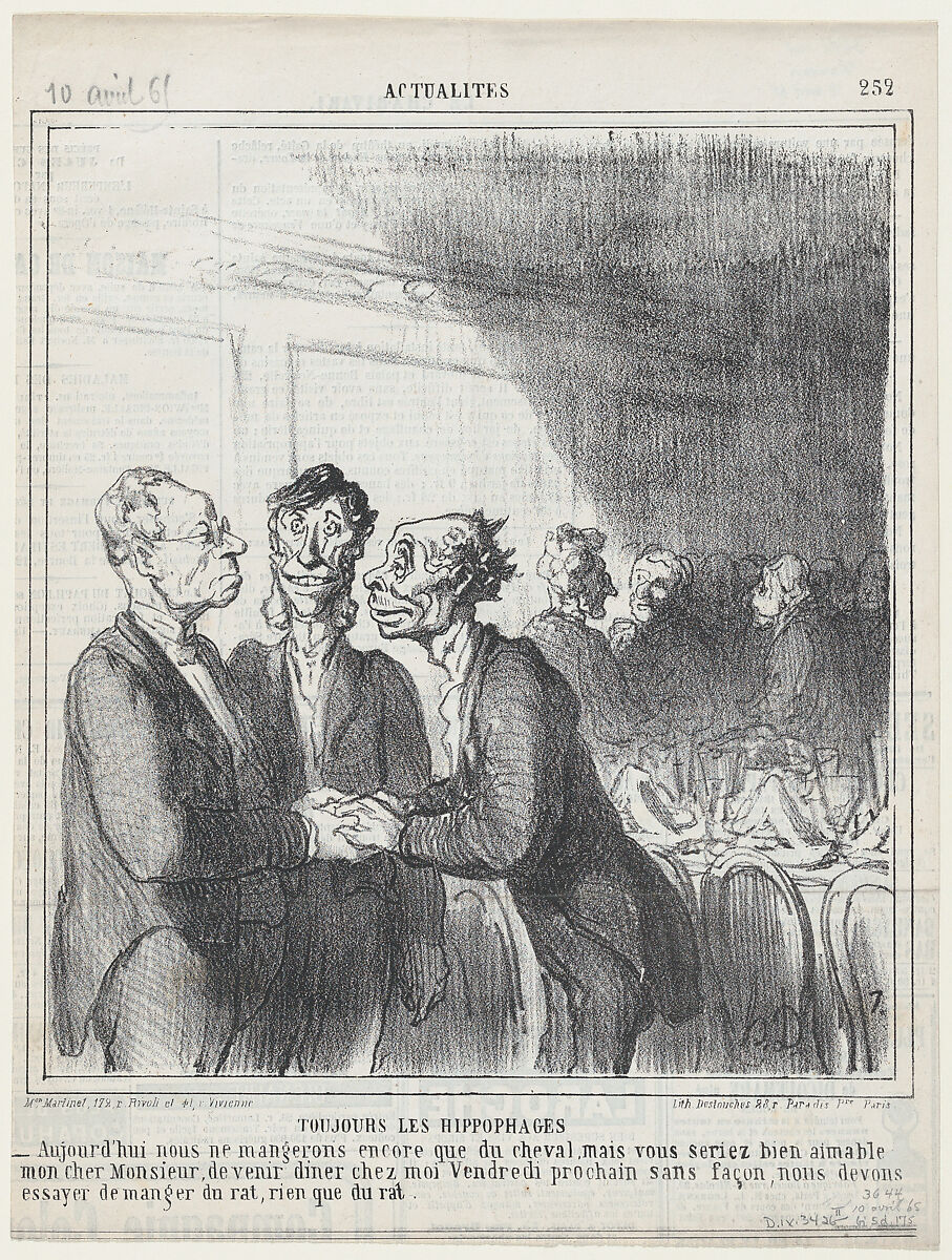 Among two bailiffs, from "News of the day", Honoré Daumier (French, Marseilles 1808–1879 Valmondois), Lithograph on newsprint; second state of two (Delteil) 