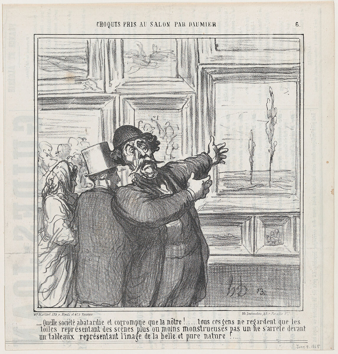 Just look what a degenerated and corrupt world we are living in...., from 'Sketches from the Salon,' published in Le Charivari, June 8, 1865, Honoré Daumier (French, Marseilles 1808–1879 Valmondois), Lithograph on newsprint; second state of two (Delteil) 