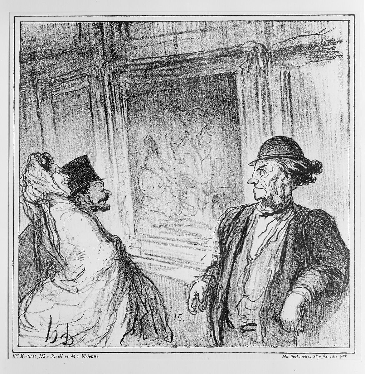 What idiots! You paint a religious picture for them and they laugh.... they don't even have a devotion to art!..., from 'Sketches from the Salon,' published in Le Charivari, June 1, 1865, Honoré Daumier (French, Marseilles 1808–1879 Valmondois), Lithograph on newsprint; second state of two (Delteil)