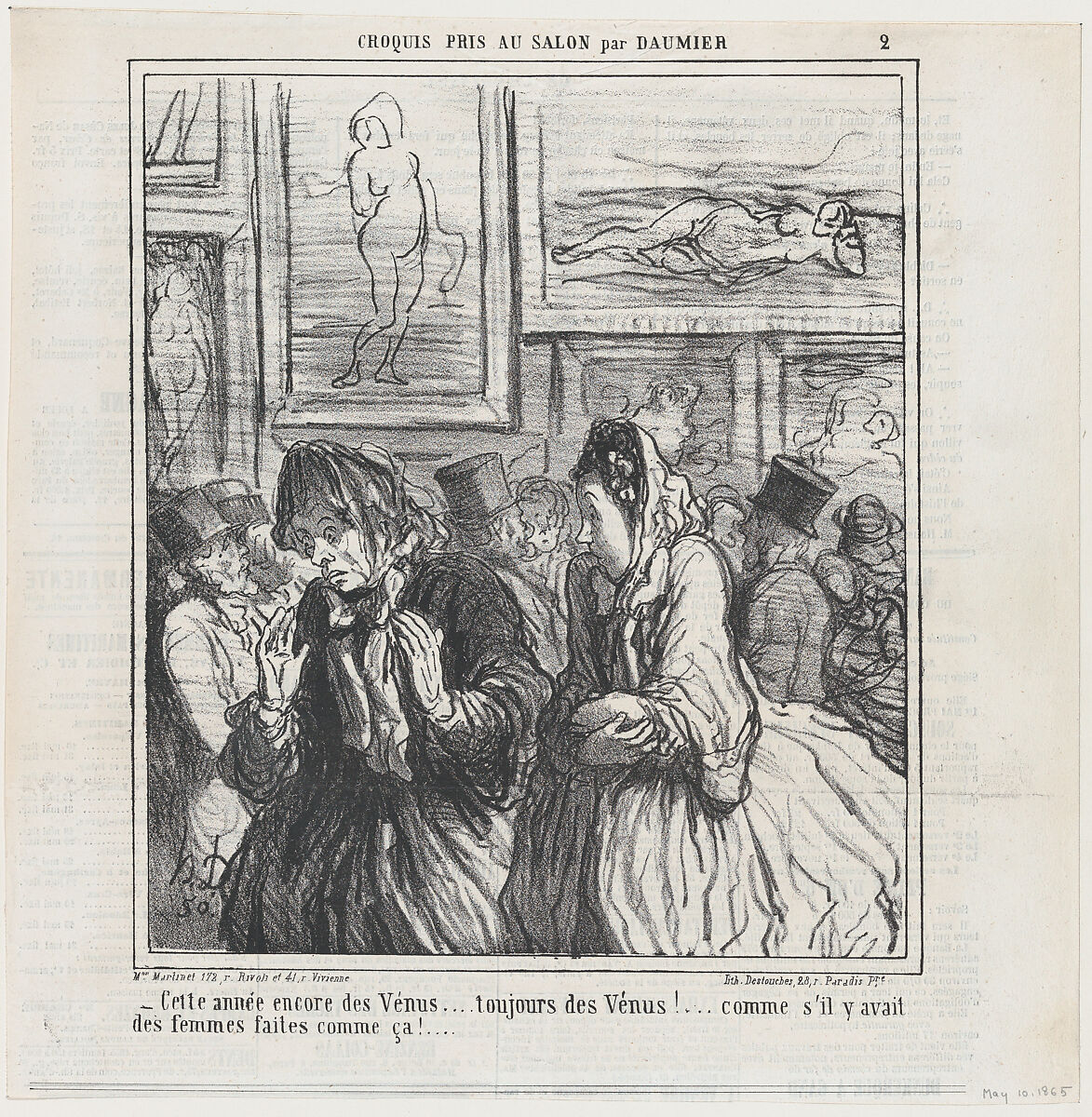 Still more Venuses this year... always Venuses!... as if there were any women built like that!, from 'Sketches from the Salon,' published in Le Charivari, May 10, 1865, Honoré Daumier (French, Marseilles 1808–1879 Valmondois), Lithograph on newsprint; second state of two (Delteil) 