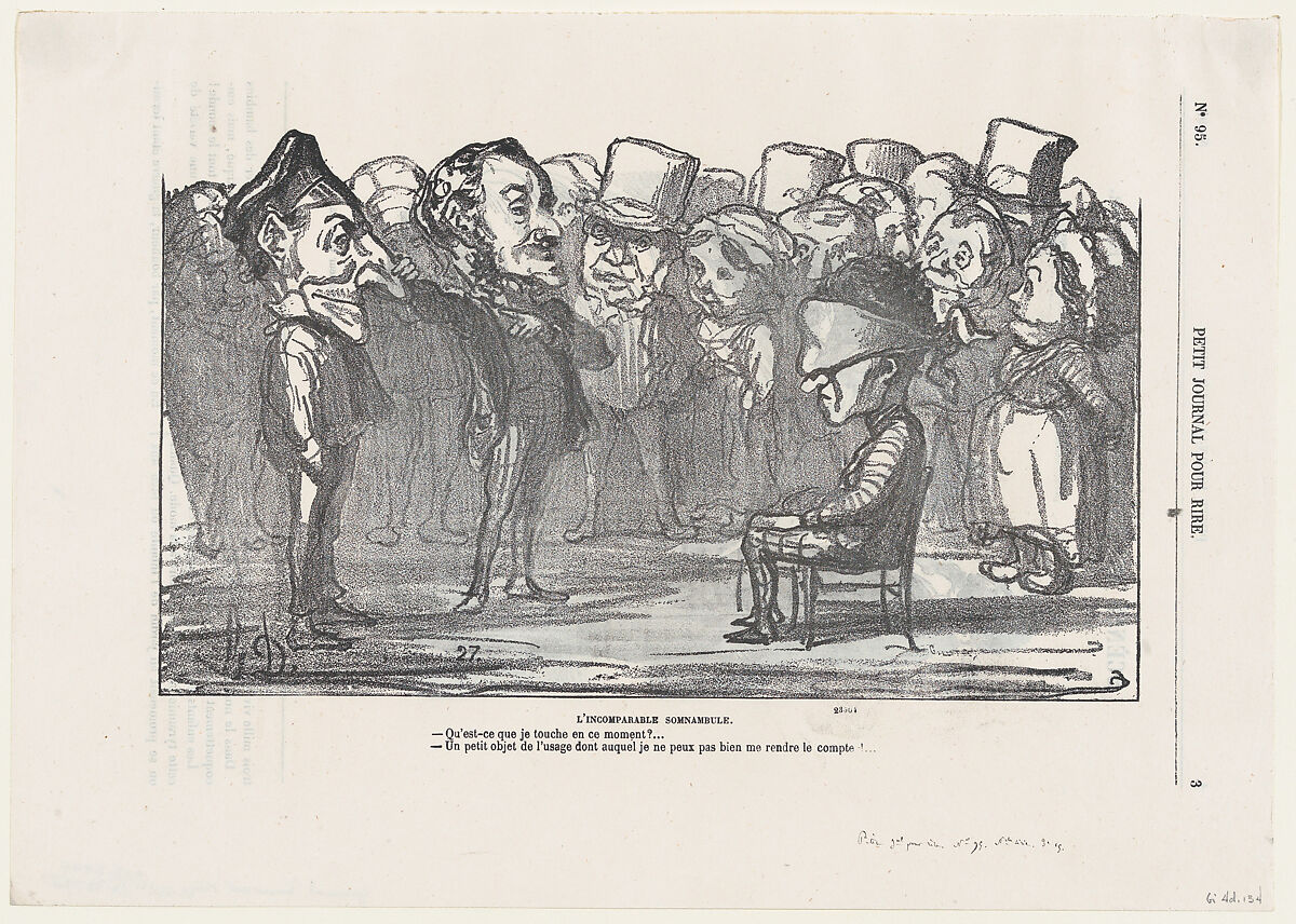 The incomparable somnabulist," from 'Memories of the celebration at St. Cloud,' published in Le Petit Journal pour Rire, September 16, 1865, Honoré Daumier (French, Marseilles 1808–1879 Valmondois), Lithograph on newsprint; fourth state of four (undescribed, Delteil) 