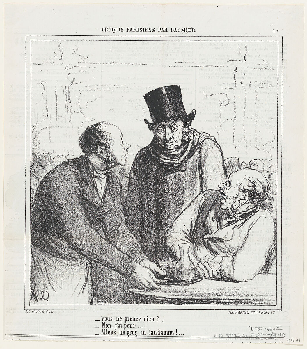 You're not having anything?, from 'Parisian sketches,' published in Le Charivari, November 2-3, 1865, Honoré Daumier (French, Marseilles 1808–1879 Valmondois), Lithograph on newsprint; second state of two (Delteil) 