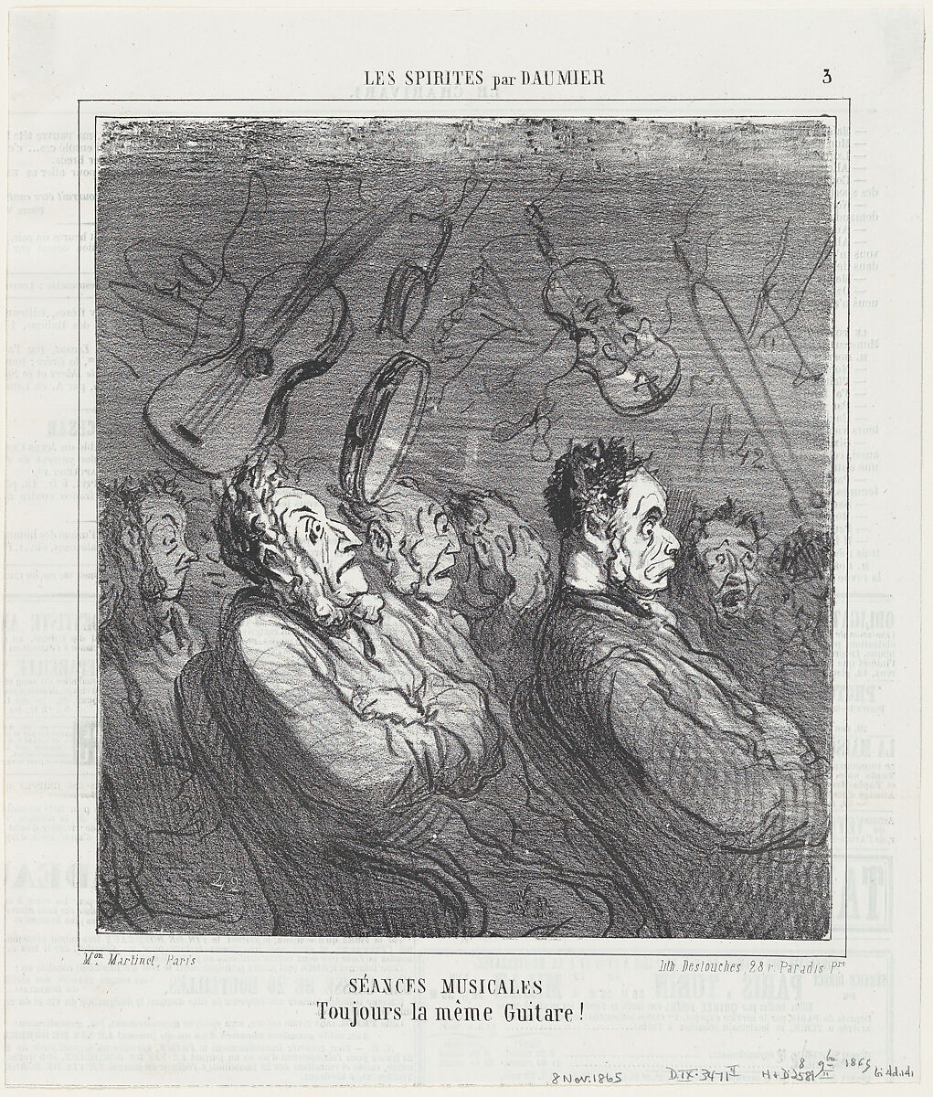 Musical séances, always the same song!, from 'The spiritualists,' published in Le Charivari, November 8, 1865, Honoré Daumier (French, Marseilles 1808–1879 Valmondois), Lithograph on newsprint; second state of two (Delteil) 
