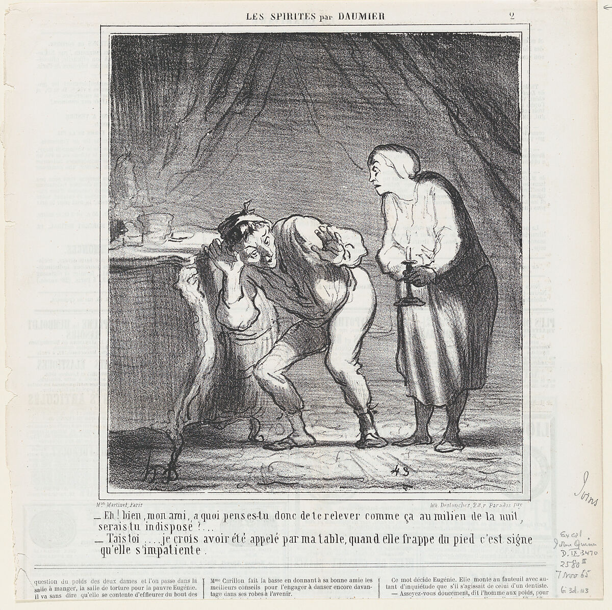 My friend, why are you up in the middle of the night, are you ill?, from 'The spiritualists,' published in Le Charivari, November 7, 1865, Honoré Daumier (French, Marseilles 1808–1879 Valmondois), Lithograph on newsprint; second state of two (Delteil) 