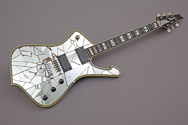 Cracked Mirror Iceman, Ibanez, Mahogany, maple, ebony, chrome, steel, mirror-glass, abalone, acrylic, plastic 