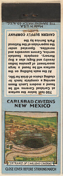 Entrance of Carlsbad Caverns from Carlsbad Caverns, Souvenir Views Match Cover series (U40.2), The Diamond Match Company (American, founded 1881), Printed matchbook 