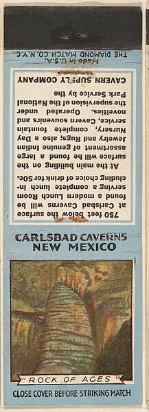 Rock of Ages from Carlsbad Caverns, Souvenir Views Match Cover series (U40.2), The Diamond Match Company (American, founded 1881), Printed matchbook 
