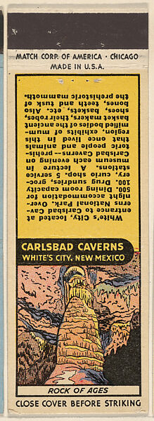 Rock of Ages from Carlsbad Caverns, Souvenir Views Match Cover series (U40.2), Match Corporation of America, Printed matchbook 