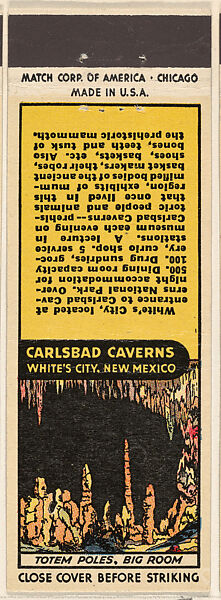 Totem Poles, Big Room from Carlsbad Caverns, Souvenir Views Match Cover series (U40.2), Match Corporation of America, Printed matchbook 