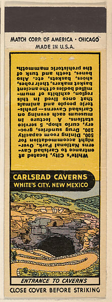 Entrance to Caverns from Carlsbad Caverns, Souvenir Views Match Cover series (U40.2), Match Corporation of America, Printed matchbook 