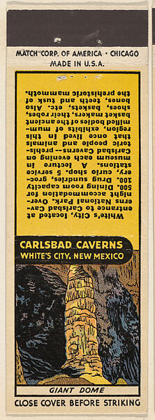 Giant Dome from Carlsbad Caverns, Souvenir Views Match Cover series (U40.2), Match Corporation of America, Printed matchbook 