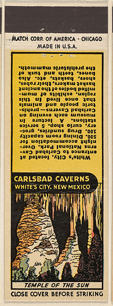 Temple of the Sun from Carlsbad Caverns, Souvenir Views Match Cover series (U40.2), Match Corporation of America, Printed matchbook 