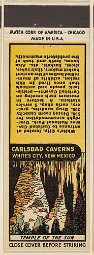 Temple of the Sun from Carlsbad Caverns, Souvenir Views Match Cover series (U40.2)