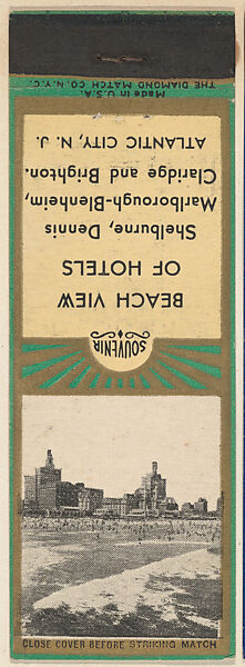 Beach View of Hotels from Atlantic City, Souvenir Views Match Cover series (U40.1), The Diamond Match Company (American, founded 1881), Printed matchbook 