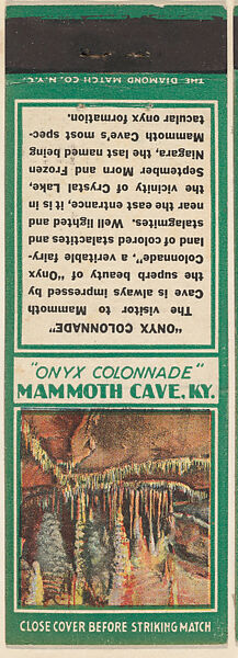 Onyx Colonnade from Mammoth Cave, Souvenir Views Match Cover series (U40.6), The Diamond Match Company, Printed matchbook 