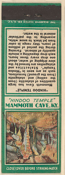 Hindoo Temple from Mammoth Cave, Souvenir Views Match Cover series (U40.6), The Diamond Match Company, Printed matchbook 