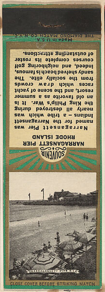 Narragansett Pier, R.I. from New England, Souvenir Views Match Cover series (U40.7), The Diamond Match Company (American, founded 1881), Printed matchbook 