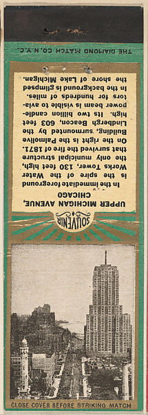 Upper Michigan Avenue from Chicago, Souvenir Views Match Cover series (U40.3), The Diamond Match Company, Printed matchbook 