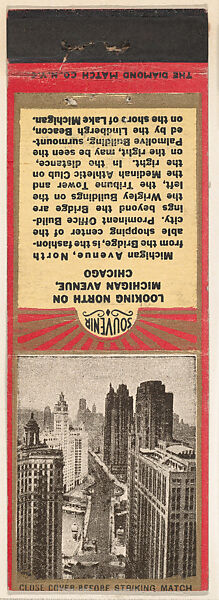 Looking North on Michigan Avenue from Chicago, Souvenir Views Match Cover series (U40.3), The Diamond Match Company (American, founded 1881), Printed matchbook 