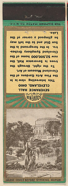 Severance Hall from Cleveland, Souvenir Views Match Cover series (U40.4), The Diamond Match Company, Printed matchbook 