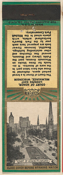 Court of Honor, Milwaukee from Milwaukee, Souvenir Views Match Cover series (U40.9), The Diamond Match Company, Printed matchbook 