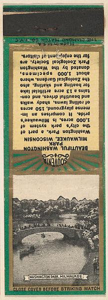 Washington Park, Milwaukee from Milwaukee, Souvenir Views Match Cover series (U40.9), The Diamond Match Company, Printed matchbook 