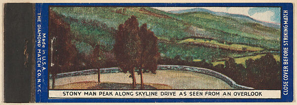 Stony Man Peak Along Skyline Drive as Seen from an Overlook from Shenandoah National Park, Souvenir Views Match Cover series (U40.12), The Diamond Match Company, Printed matchbook 