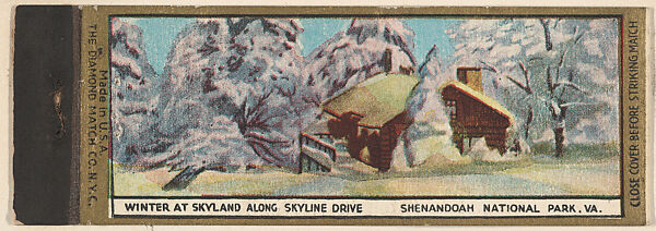Winter at Skyland Along Skyline Drive from Crescent Rock from Shenandoah National Park, Souvenir Views Match Cover series (U40.12), The Diamond Match Company, Printed matchbook 