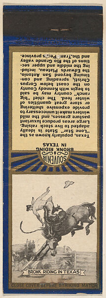 Bronk Riding in Texas from Texas, Souvenir Views Match Cover series (U40.13), The Diamond Match Company, Printed matchbook 