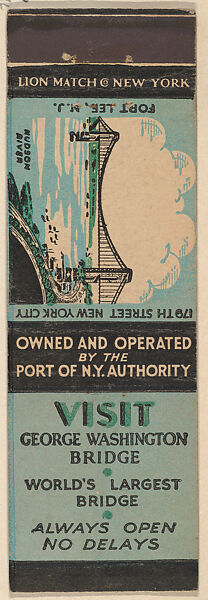 Hudson River from Port Authority of N.Y., Souvenir Views Match Cover series, Lion Match Company, Printed matchbook 