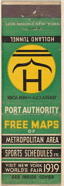 Holland Tunnel from Port Authority of N.Y., Souvenir Views Match Cover series, Lion Match Company, Printed matchbook 