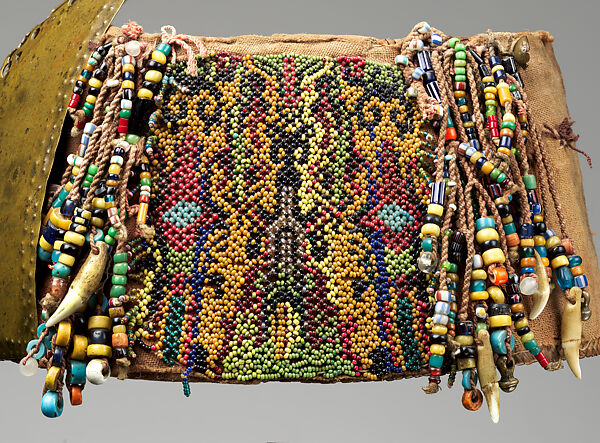 Topi (beaded hat with forehead ornament), Dayak artist, Brass, fiber, cotton trade cloth, glass beads, animal teeth, Dayak people