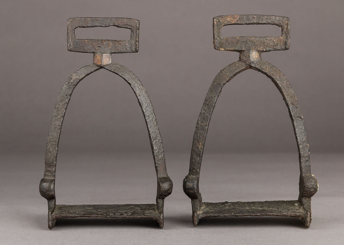 Pair of Stirrups, Iron, bronze, gold, silver, Scandinavian, possibly Danish
