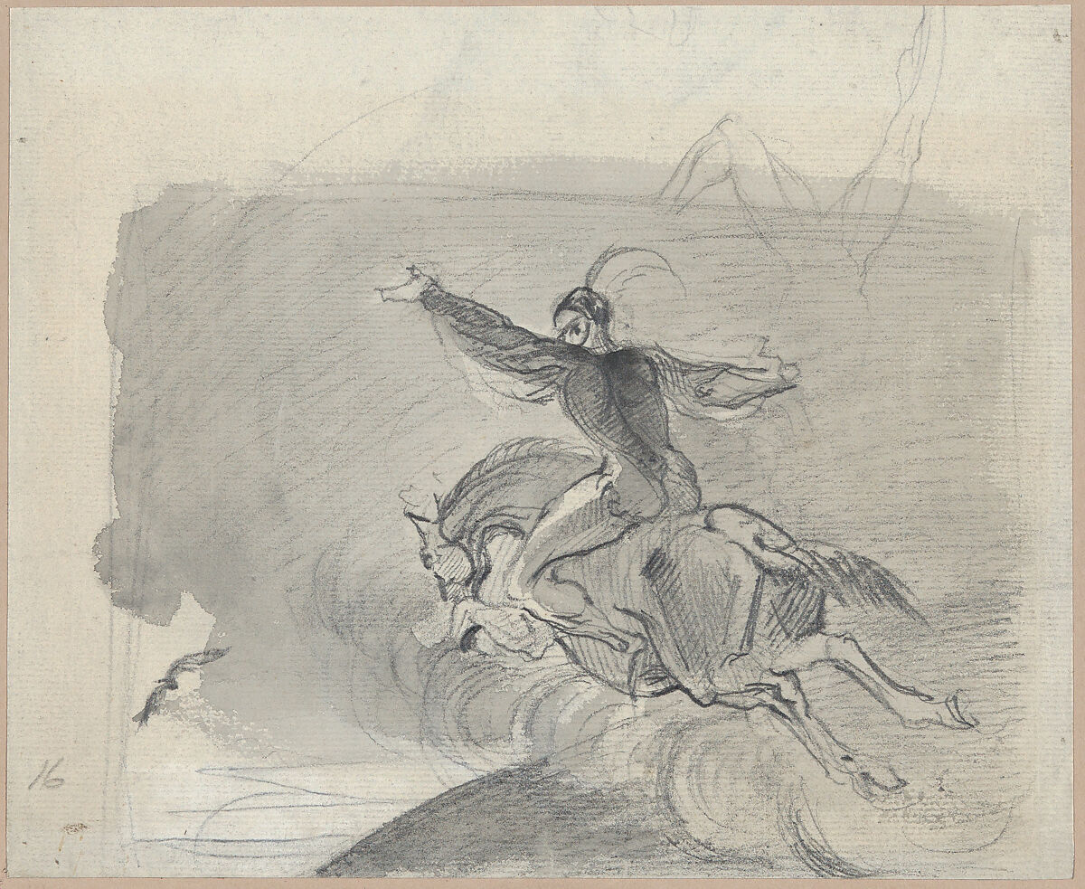 Mephistopheles on a horse, Theodor Richard Edward von Holst (British, London 1810–1844 London), Brush and wash over graphite 