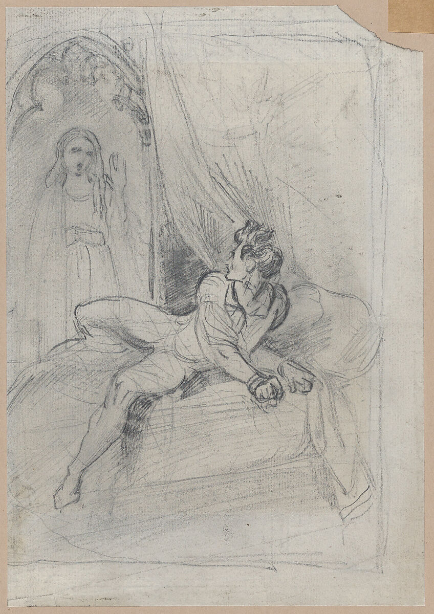 Man and apparition, Theodor Richard Edward von Holst (British, London 1810–1844 London), Graphite 