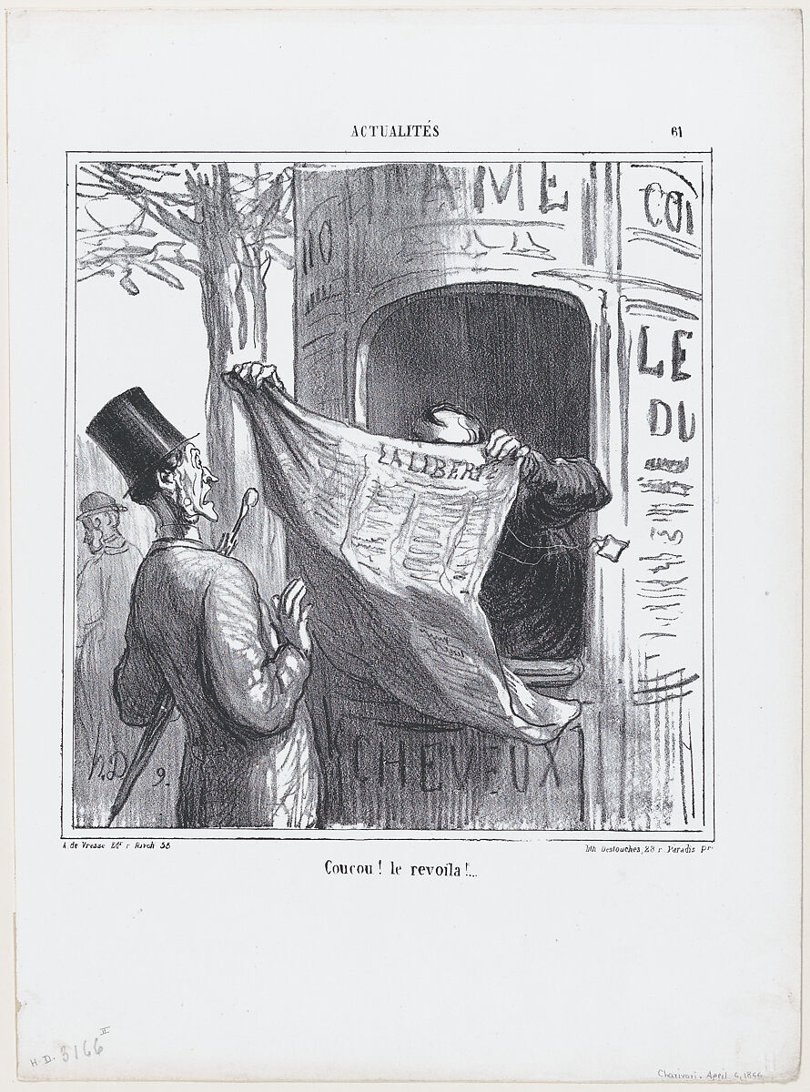 Yoohoo! here it is again!, from 'News of the day,' published in "Le Charivari", Honoré Daumier (French, Marseilles 1808–1879 Valmondois), Lithograph on wove paper; second state of two (Delteil) 