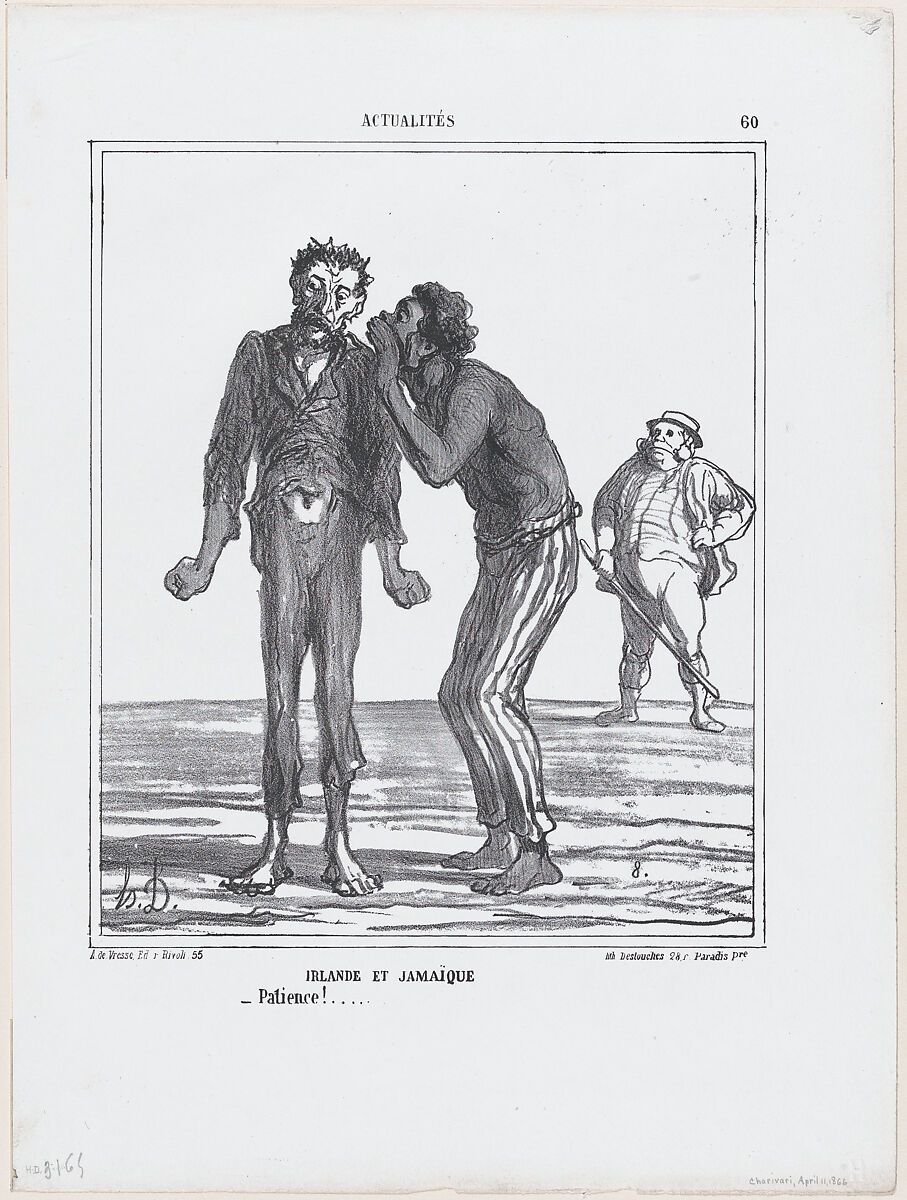 Ireland and Jamaica: Patience!, from 'News of the day,' published in "Le Charivari", Honoré Daumier (French, Marseilles 1808–1879 Valmondois), Lithograph on wove paper; second state of two (Delteil) 