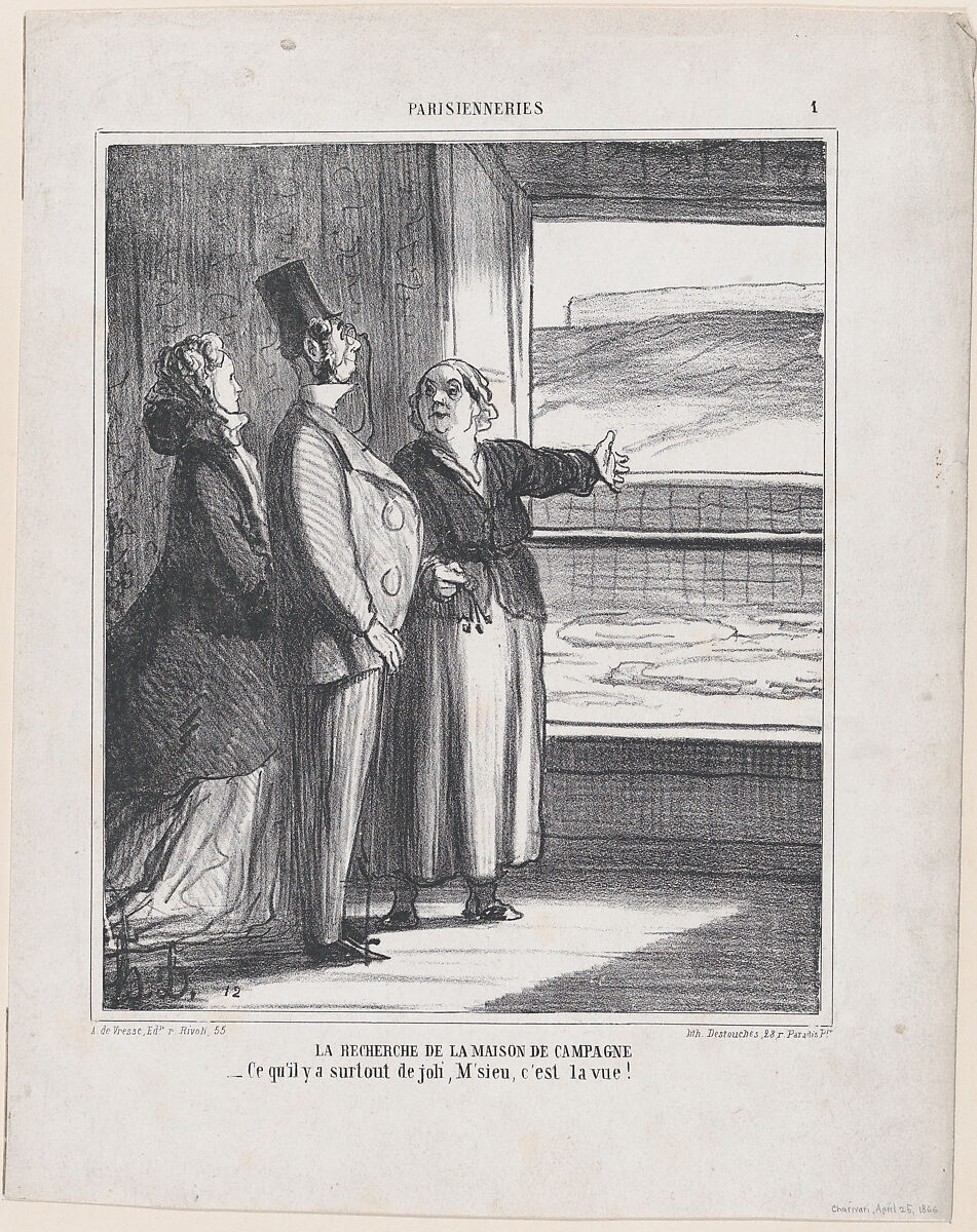 The search for a house in the country: What is especially beautiful, sir, is the view!, from 'Parisian habits,' published in Le Charivari, April 25, 1866, Honoré Daumier (French, Marseilles 1808–1879 Valmondois), Lithograph on wove paper; second state of two (Delteil) 