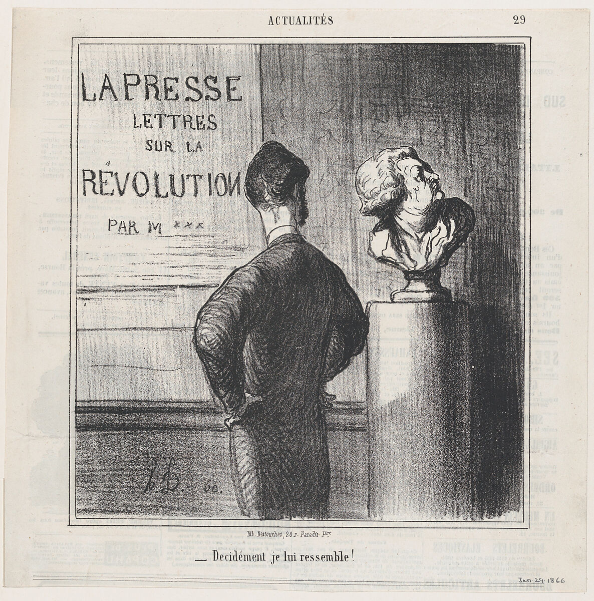 Obviously I resemble him!, from 'News of the day,' published in Le Charivari, January 29, 1866, Honoré Daumier (French, Marseilles 1808–1879 Valmondois), Lithograph on newsprint; second state of two (Delteil) 