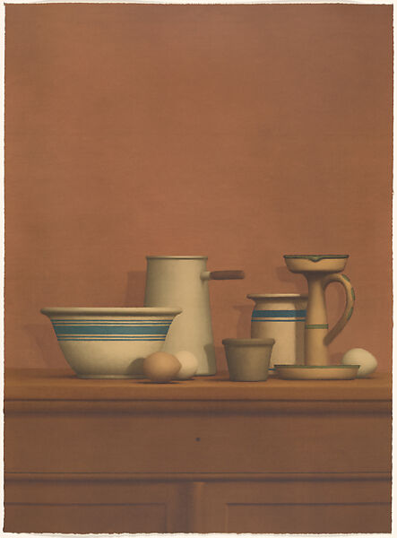 Still Life of Eggs, Candlestick and Bowl, William Bailey (American, Council Bluffs, Iowa 1930–2020 Branford, Connecticut), Collotype 