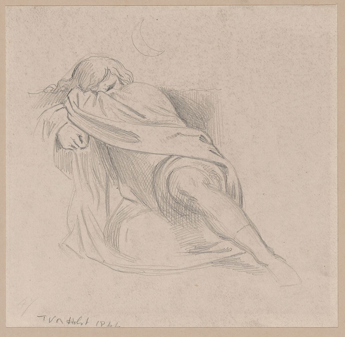 Sleeping man, Theodor Richard Edward von Holst (British, London 1810–1844 London), Graphite 