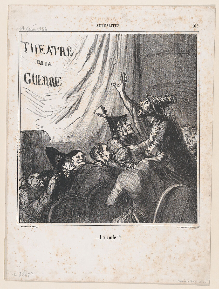 Curtain!!!, from 'News of the day,' published in "Le Charivari", Honoré Daumier (French, Marseilles 1808–1879 Valmondois), Lithograph on wove paper; second state of three (Delteil) 