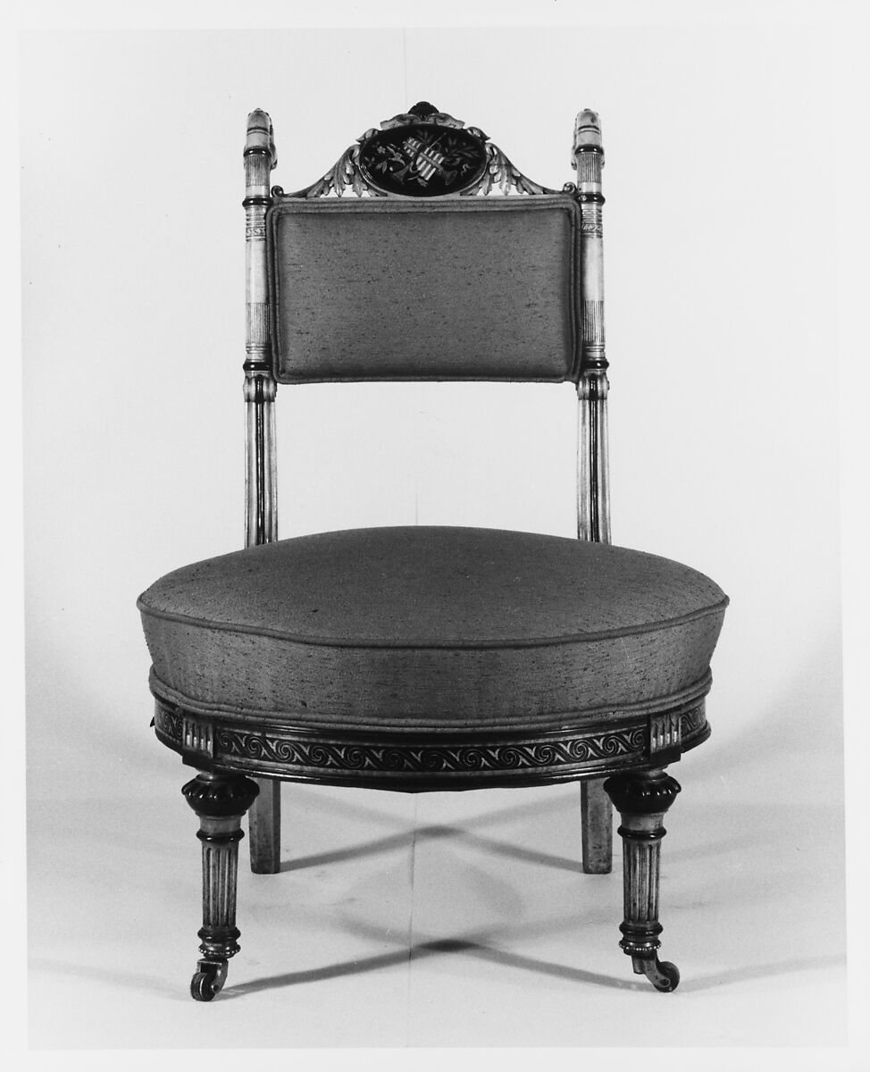 Chair, Herter Brothers (German, active New York, 1864–1906), Maple, rosewood, various wood veneers, ebonized veneer, ash (secondary wood), gilding, modern upholstery, American